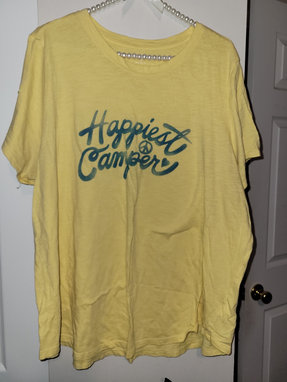 Old Navy Yellow Graphic Tee with Teal 'Happiest Camper' Print